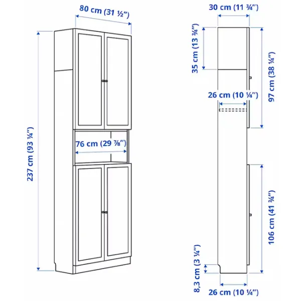 Dulap cu polițe Ikea Billy/Oxberg 237 x 80 x 30 / MDF / Stejar negru photo 7