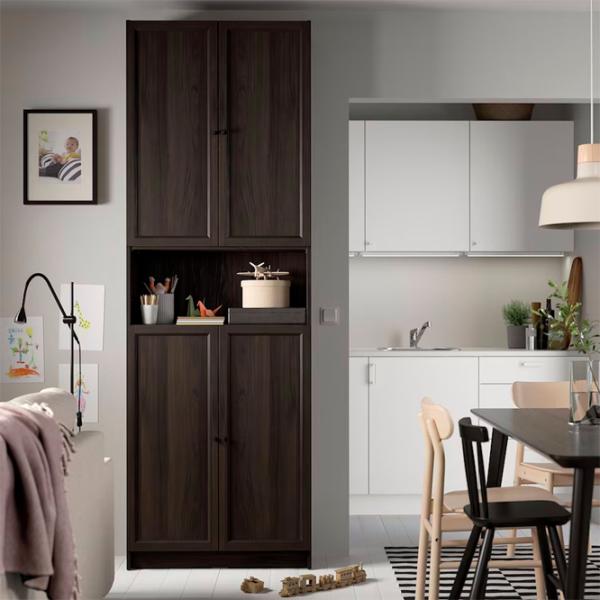 Шкаф с полками Ikea Billy/Oxberg 237 x 80 x 30см / МДФ / Темно Коричневый photo 5