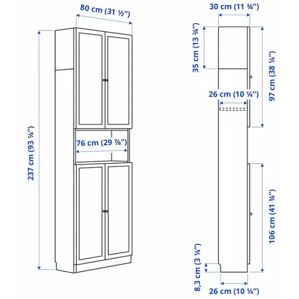 Шкаф с полками Ikea Billy/Oxberg 237 x 80 x 30см / МДФ / Темно Коричневый photo 7