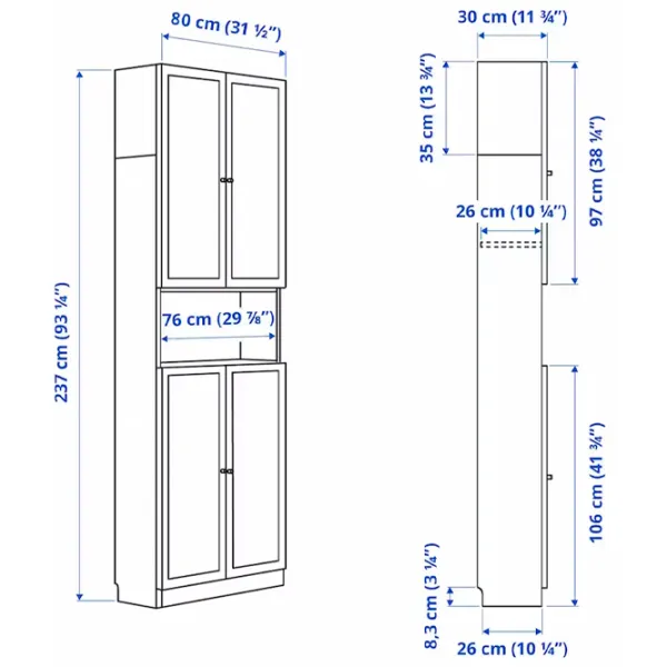 Шкаф с полками Ikea Billy/Oxberg 237 x 80 x 30см / МДФ / Дуб photo 6
