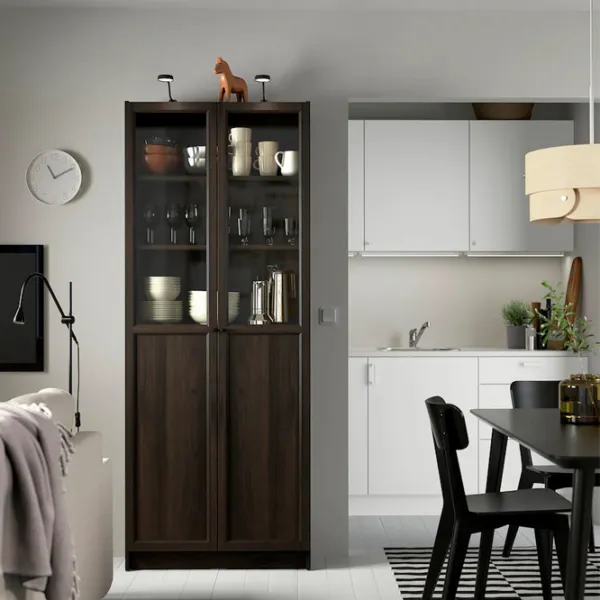 Шкаф с полками Ikea Billy/Oxberg 202 x 80 x 30см / МДФ / Темно Коричневый photo 5