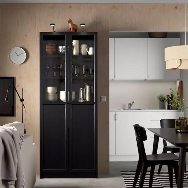 Dulap cu polițe Ikea Billy/Oxberg 202 x 80 x 30 / MDF / Stejar negru photo 2