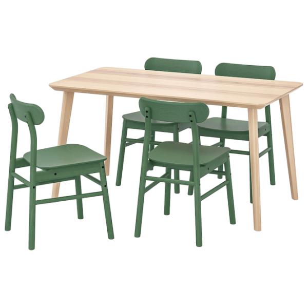 Обеденные стол со стульями Ikea Lisabo/Ronninge Прямоугольная / ДСП / Ясеневый Шпон photo 1