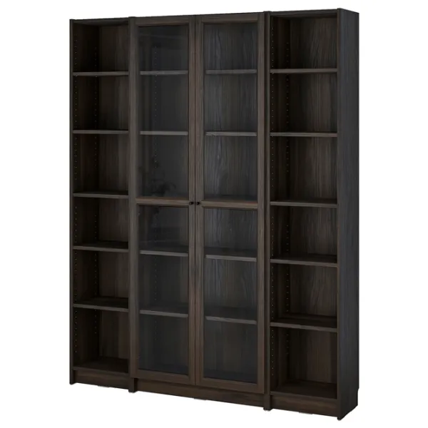 Шкаф с полками Ikea Billy/Oxberg 202 x 160 x 30см / МДФ / Темно Коричневый photo 1