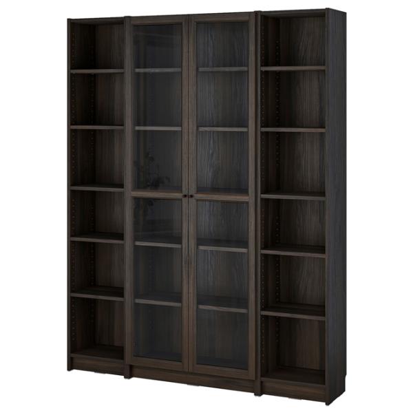Шкаф с полками Ikea Billy/Oxberg 202 x 160 x 30см / МДФ / Темно Коричневый photo 1