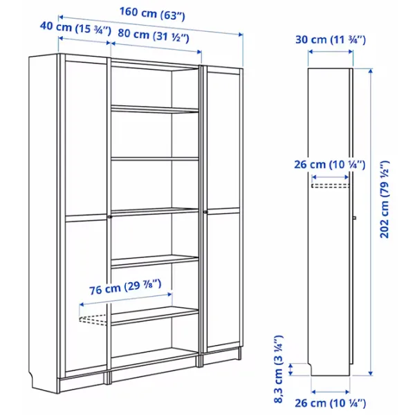 Шкаф с полками Ikea Billy/Oxberg 202 x 160 x 30см / МДФ / Темно Коричневый photo 7