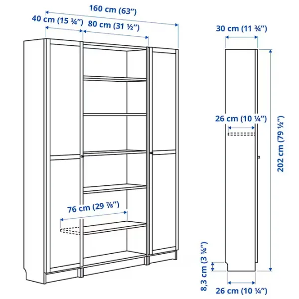 Шкаф с полками Ikea Billy/Oxberg 202 x 160 x 30см / МДФ / White photo 4