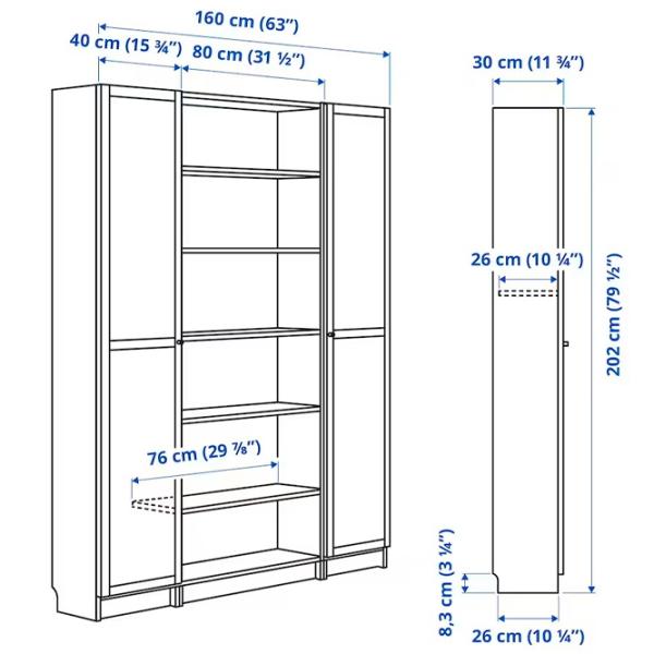 Шкаф с полками Ikea Billy/Oxberg 202 x 160 x 30см / МДФ / White photo 4