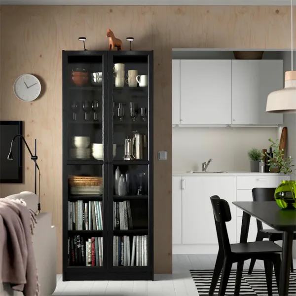 Шкаф с полками Ikea Billy/Oxberg 202 x 80 x 30см / МДФ / Дуб черный photo 2
