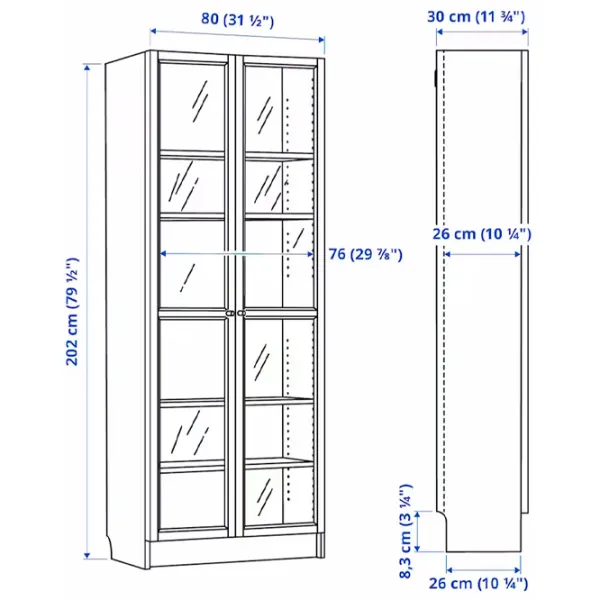 Шкаф с полками Ikea Billy/Oxberg 202 x 80 x 30см / МДФ / Дуб черный photo 6