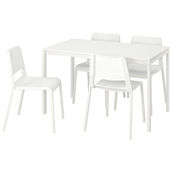 Обеденные стол со стульями Ikea Melltorp/Teodores Прямоугольная / ДСП / Белый photo 1