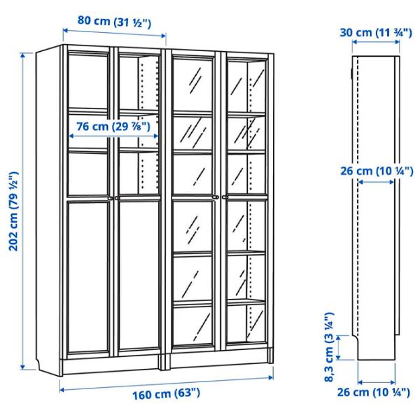 Шкаф с полками Ikea Billy/Oxberg 202 x 160 x 30см / МДФ / White photo 6