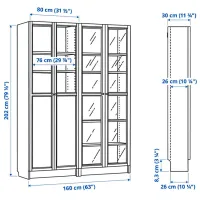 Шкаф с полками Ikea Billy/Oxberg 202 x 160 x 30см / МДФ / White photo 6