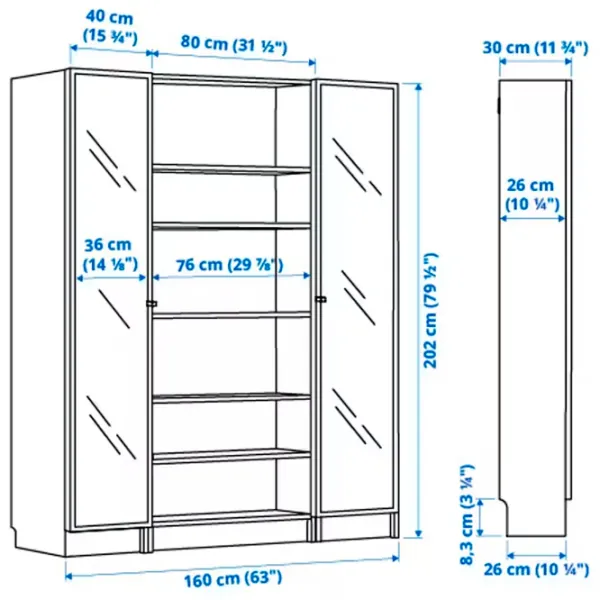 Шкаф с полками Ikea Billy/Hogbo 202 x 160 x 30см / МДФ / White photo 3 Шкаф с полками Ikea Billy/Hogbo 202 x 160 x 30см / МДФ / White photo 3