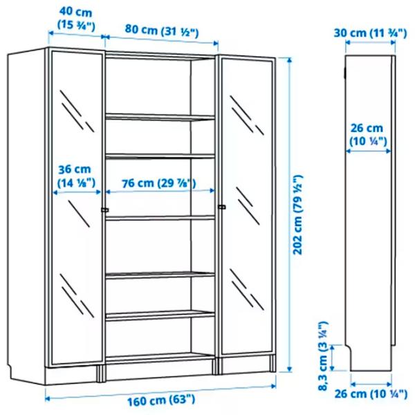 Шкаф с полками Ikea Billy/Hogbo 202 x 160 x 30см / МДФ / White photo 3 Шкаф с полками Ikea Billy/Hogbo 202 x 160 x 30см / МДФ / White photo 3
