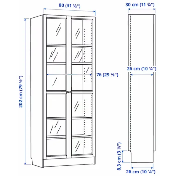 Dulap cu polițe Ikea Billy/Oxberg 202 x 80 x 30 / MDF / Stejar photo 6