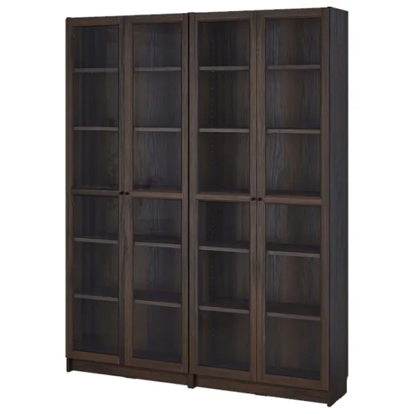 Шкаф с полками Ikea Billy/Oxberg 202 x 160 x 30см / МДФ / Черный дуб - Темно коричневый photo 1