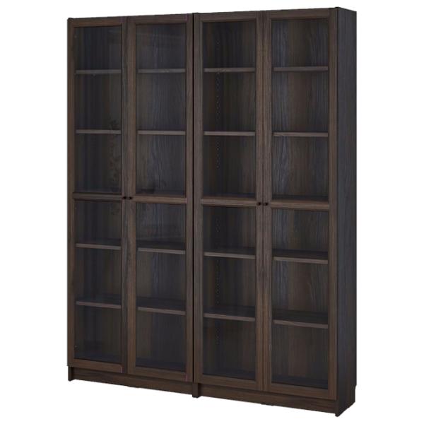 Шкаф с полками Ikea Billy/Oxberg 202 x 160 x 30см / МДФ / Черный дуб - Темно коричневый photo 1