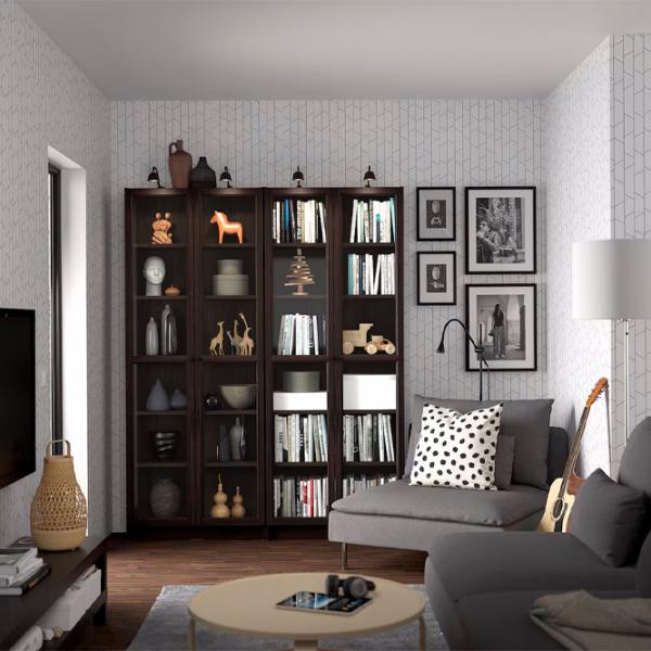Шкаф с полками Ikea Billy/Oxberg 202 x 160 x 30см / МДФ / Черный дуб - Темно коричневый photo 3