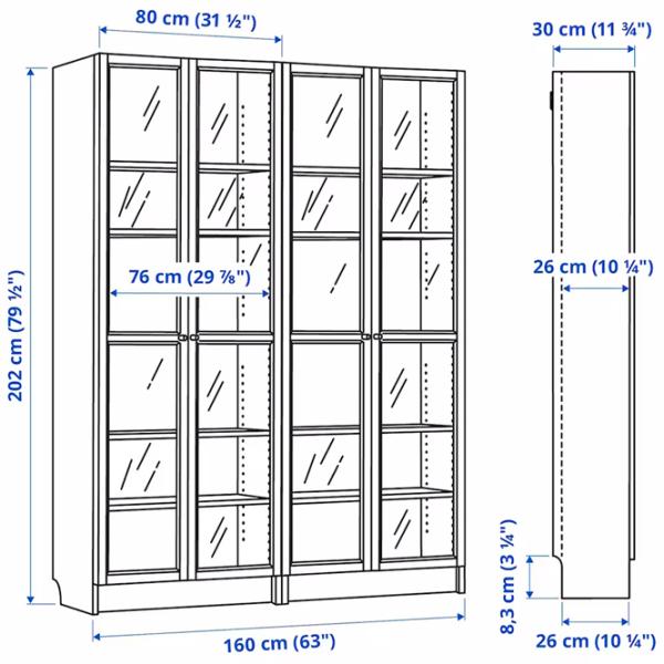 Шкаф с полками Ikea Billy/Oxberg 202 x 160 x 30см / МДФ / Черный дуб - Темно коричневый photo 5