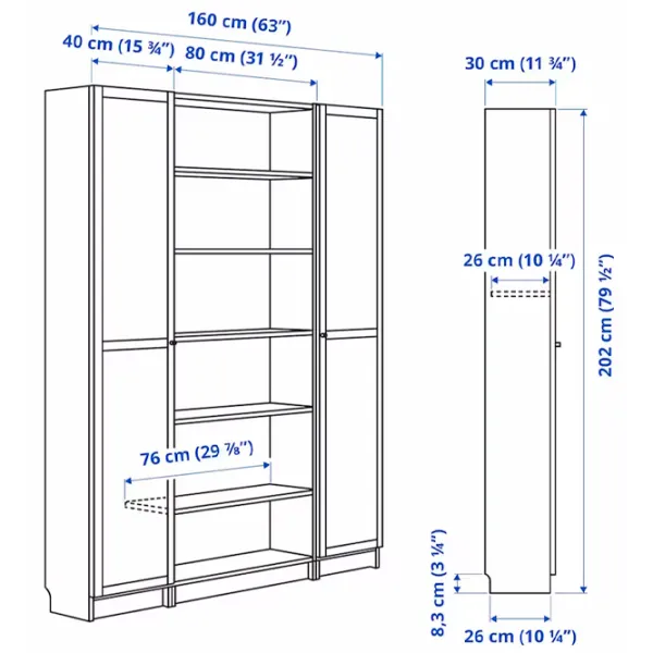 Шкаф с полками Ikea Billy/Oxberg 202 x 160 x 30см / МДФ / Дуб черный photo 6 Шкаф с полками Ikea Billy/Oxberg 202 x 160 x 30см / МДФ / Дуб черный photo 6