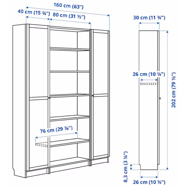 Dulap cu polițe Ikea Billy/Oxberg 202 x 160 x 30 / MDF / Stejar photo 6
