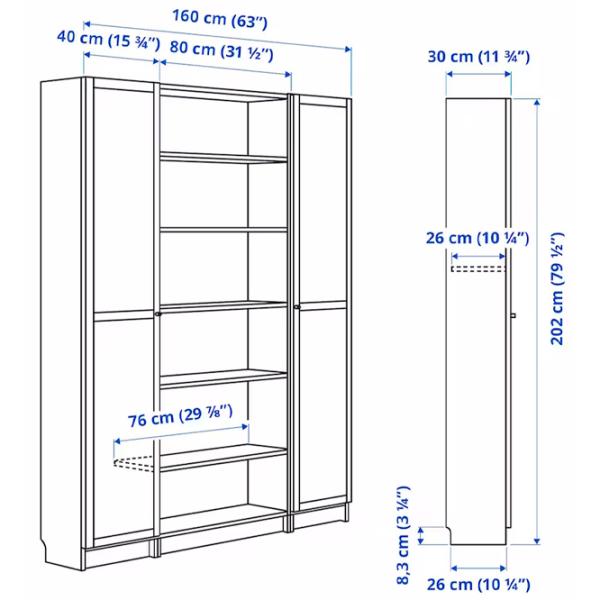 Dulap cu polițe Ikea Billy/Oxberg 202 x 160 x 30 / MDF / Stejar photo 6