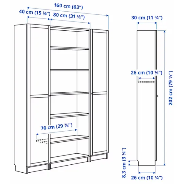 Шкаф с полками Ikea Billy/Oxberg 202 x 160 x 30см / МДФ / Дуб photo 7