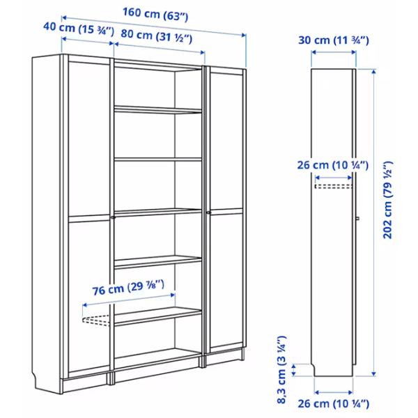 Шкаф с полками Ikea Billy/Oxberg 202 x 160 x 30см / МДФ / Дуб photo 7