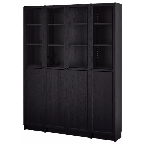 Шкаф с полками Ikea Billy/Oxberg 202 x 160 x 30см / МДФ / Дуб черный photo 1