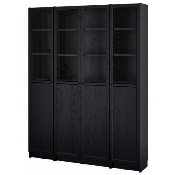 Шкаф с полками Ikea Billy/Oxberg 202 x 160 x 30см / МДФ / Дуб черный photo 1