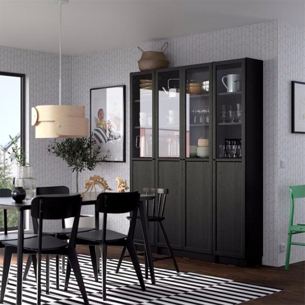 Шкаф с полками Ikea Billy/Oxberg 202 x 160 x 30см / МДФ / Дуб черный photo 2
