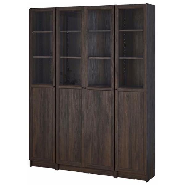 Шкаф с полками Ikea Billy/Oxberg 202 x 160 x 30см / МДФ / Темно Коричневый photo 1