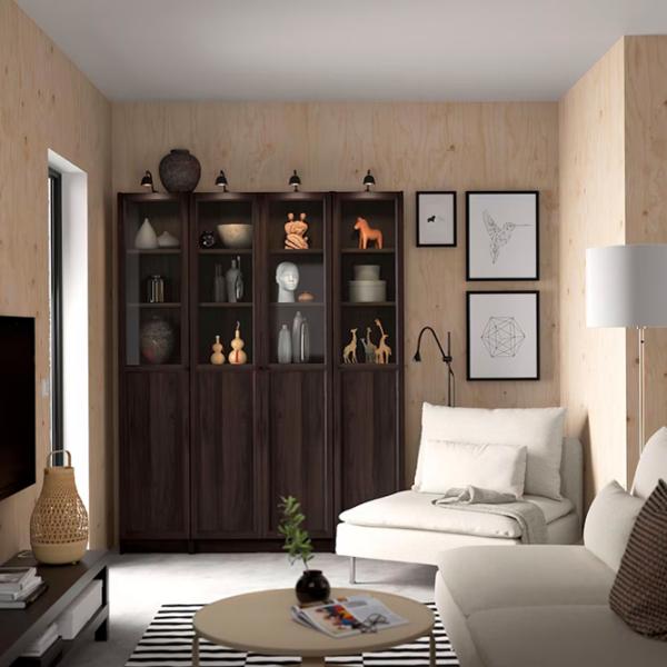 Шкаф с полками Ikea Billy/Oxberg 202 x 160 x 30см / МДФ / Темно Коричневый photo 3