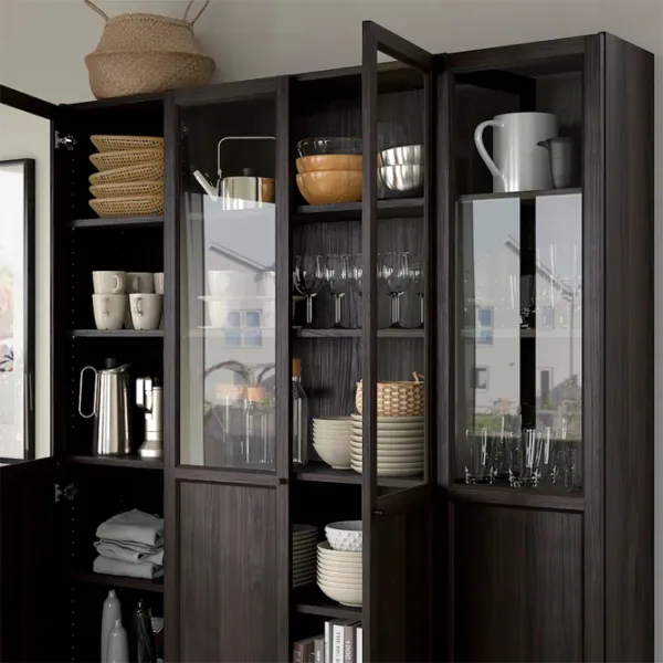 Шкаф с полками Ikea Billy/Oxberg 202 x 160 x 30см / МДФ / Темно Коричневый photo 4