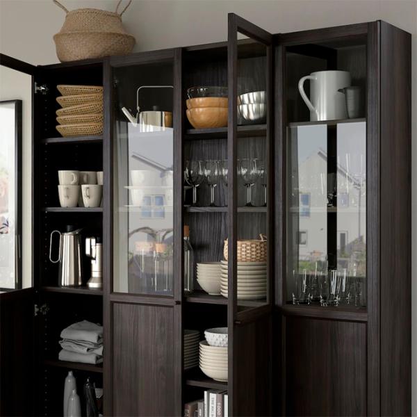 Шкаф с полками Ikea Billy/Oxberg 202 x 160 x 30см / МДФ / Темно Коричневый photo 4