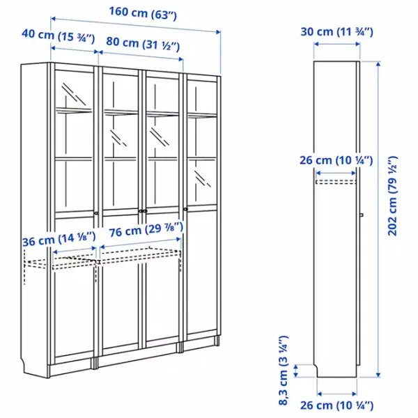 Шкаф с полками Ikea Billy/Oxberg 202 x 160 x 30см / МДФ / Темно Коричневый photo 7