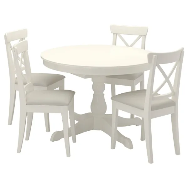 Обеденные стол со стульями Ikea Ingatorp/Ingolf/Hallarp Круглая / ДСП / Белый photo 1