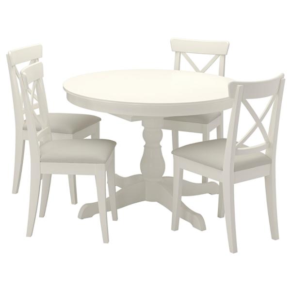 Обеденные стол со стульями Ikea Ingatorp/Ingolf/Hallarp Круглая / ДСП / Белый photo 1