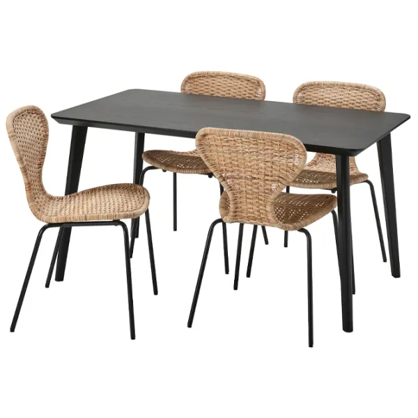 Обеденные стол со стульями Ikea Lisabo/Alvsta Прямоугольная / ДСП / Черный photo 1