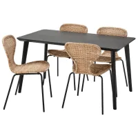 Обеденные стол со стульями Ikea Lisabo/Alvsta Прямоугольная / ДСП / Черный