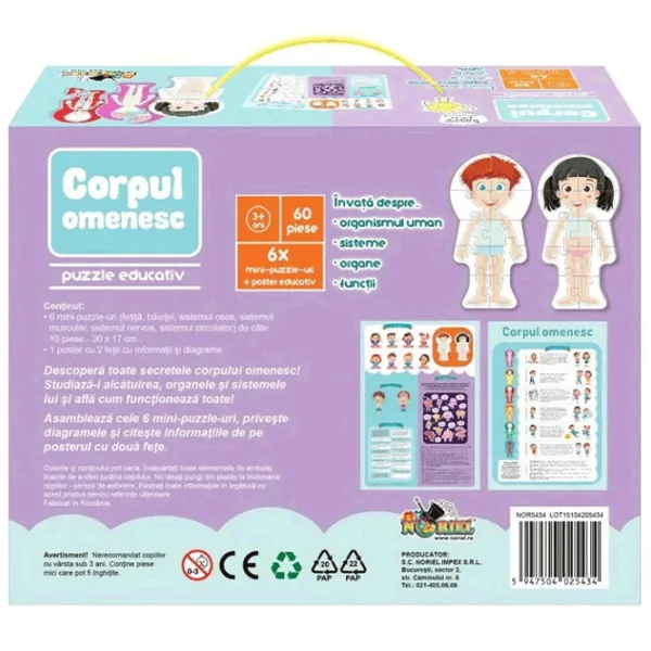 Puzzle Noriel Corpul omenesc 3+/ Numărul de piese: 60 photo 2