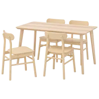 Обеденные стол со стульями Ikea Lisabo/Ronninge Прямоугольная / ДСП / Ясеневый Шпон