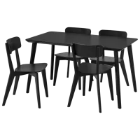 Обеденные стол со стульями Ikea Lisabo Круглая / МДФ / Черный