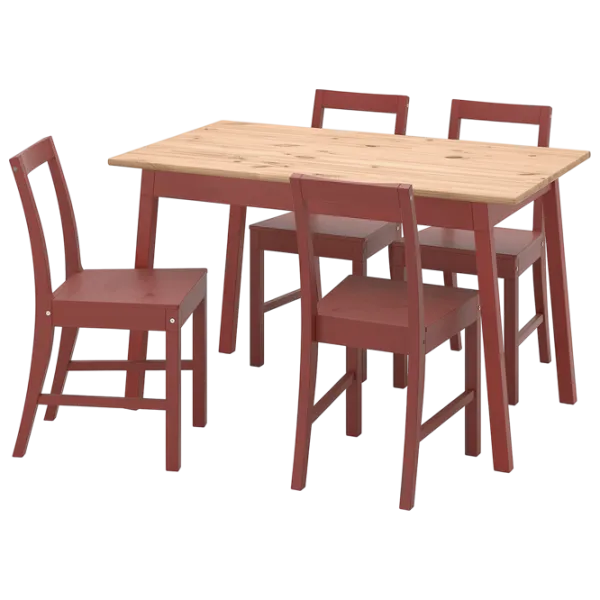 Set masă și scaune Ikea Pinntorp/Stefan Dreptunghiulară / Lemn / Red photo 1