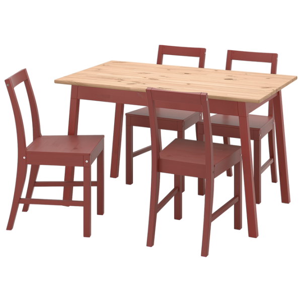 Set masă și scaune Ikea Pinntorp/Stefan Dreptunghiulară / Lemn / Red photo 1