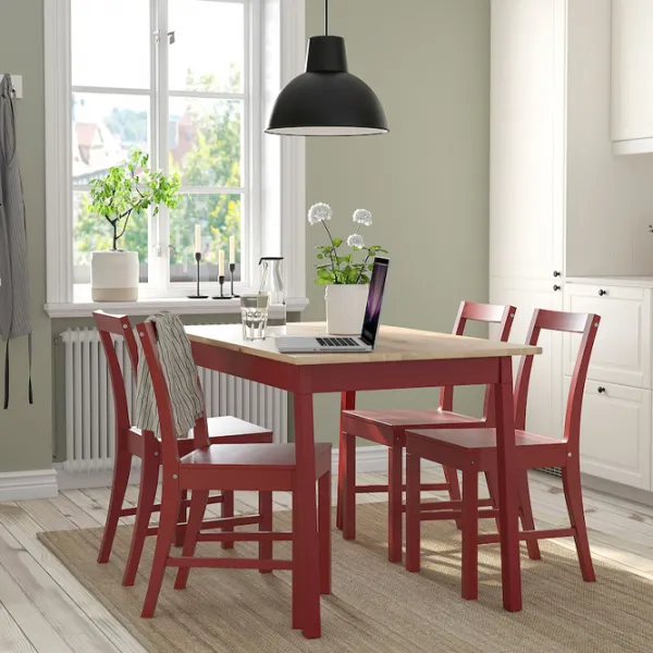Set masă și scaune Ikea Pinntorp/Stefan Dreptunghiulară / Lemn / Red photo 5