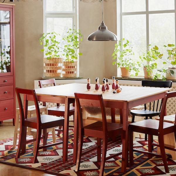 Set masă și scaune Ikea Pinntorp/Stefan Dreptunghiulară / Lemn / Red photo 6