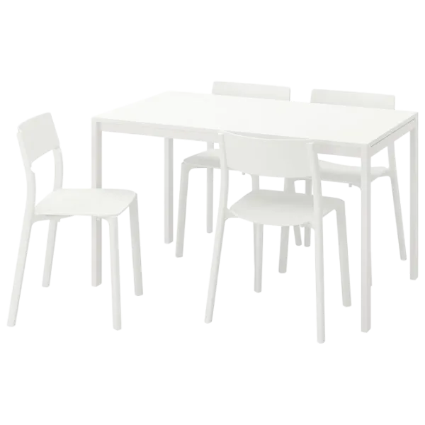 Обеденные стол со стульями Ikea Melltorp/Janinge Прямоугольная / ДСП / Белый photo 1