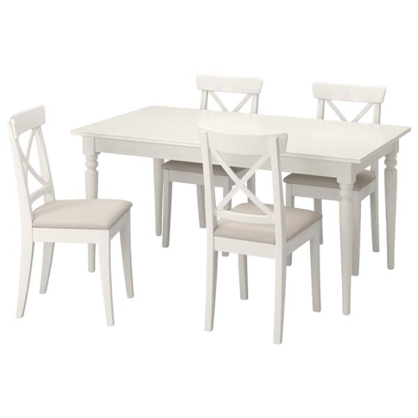 Обеденные стол со стульями Ikea Ingatorp/Ingolf/Hallarp Прямоугольная / ДСП / Белый photo 1